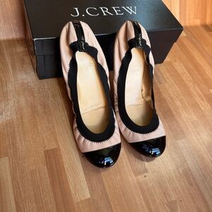 J.Crew Mila Cap Toe Leather Ballet Flats, nude/black, cap toe.Size 8 new in box